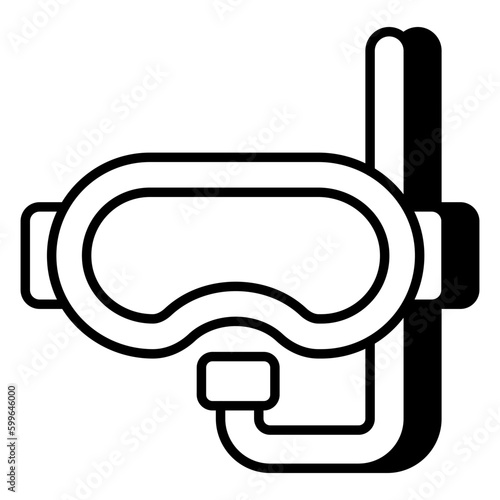 Oxygen pipe with goggles, icon of snorkeling mask