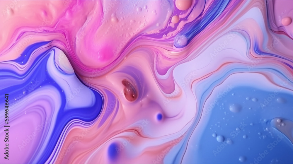 Fototapeta premium Pastel Psychedelic Marble in Pink, Blue, and Purple Aesthetic - Liquid Wave Pattern with Melted Paint Like Liquid Swirling - Generative AI