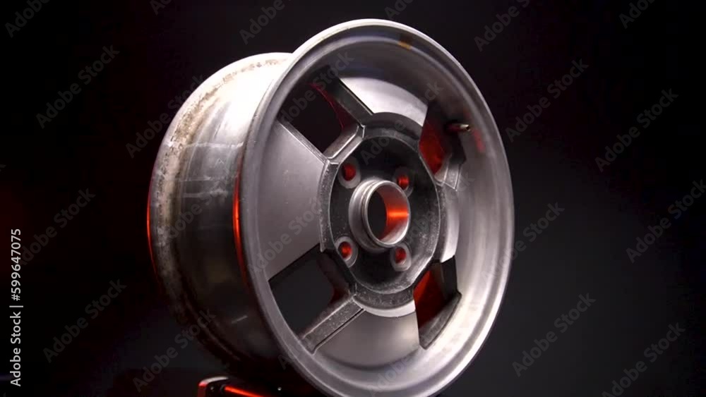 old car wheels titanium rims retro alloy wheels in a dark room timelapse video shooting old car wheels titanium rims retro alloy wheels in a dark room timelapse video shooting