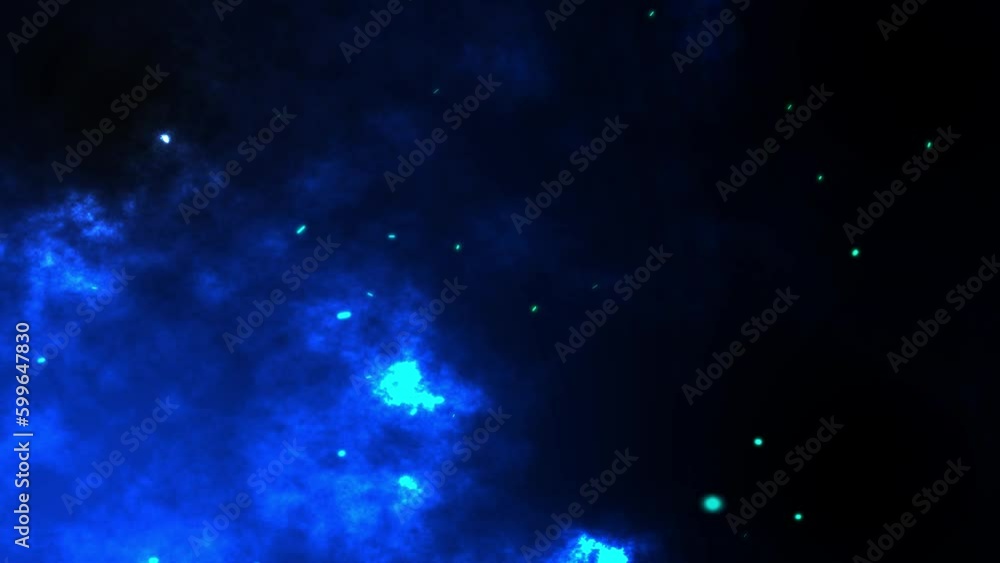 Burning blue hot sparks rise from fire seamless loop ,Fire Particles over black background with blue smoke Burning blue hot sparks rise from fire seamless loop ,Fire Particles over black background with blue smoke