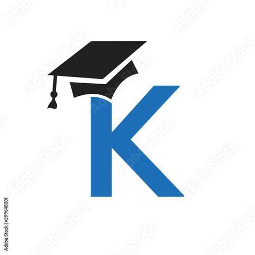 Initial Letter K Education Logo Design Combine With Graduation Hat Icon Vector Template