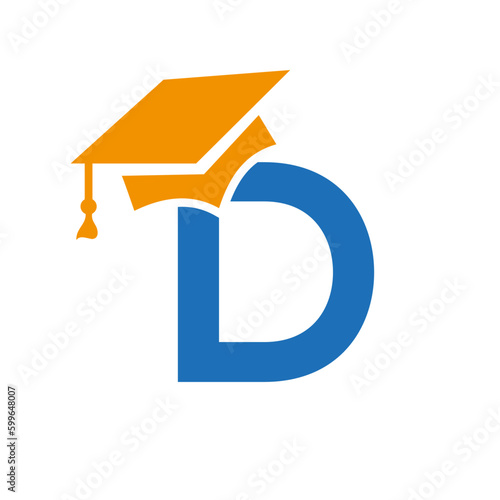 Initial Letter D Education Logo Design Combine With Graduation Hat Icon Vector Template