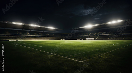 Football stadium with good grass, and good lighting, AI Generative