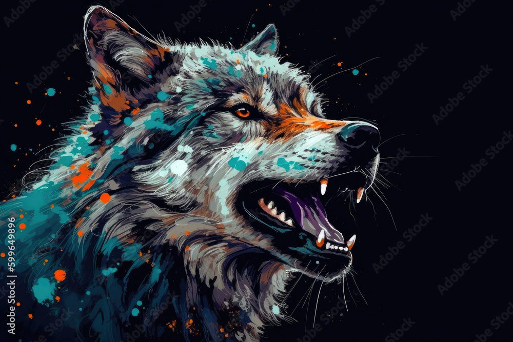 Alpha wolf, looking beast , abstract pop art, front view. Generative AI Alpha wolf, looking beast , abstract pop art, front view. Generative AI
