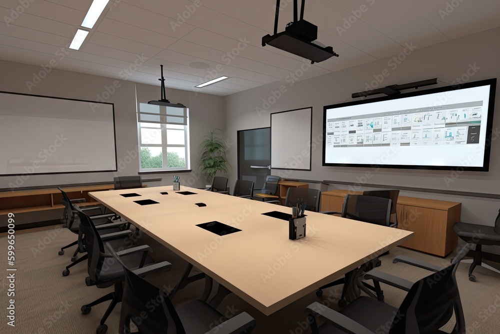 virtual conference room with video, audio, and whiteboard tools ready for use, created with generative ai