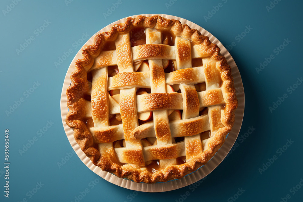 A top view of apple pie. food photography, pastry. image created with artificial intelligence - obrazy, fototapety, plakaty 