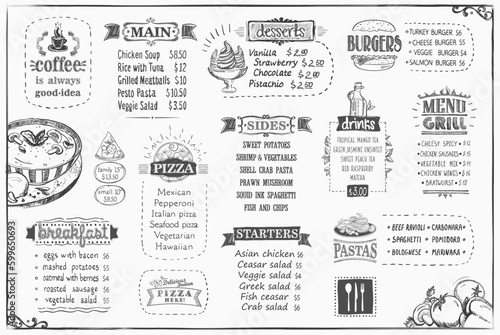 Vector menu board design template for cafe or restaurant