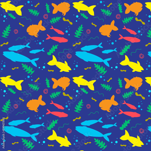 Seamless pattern with colored fish