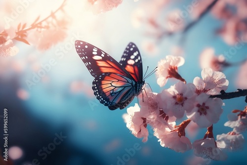butterfly on flower. Generative AI.