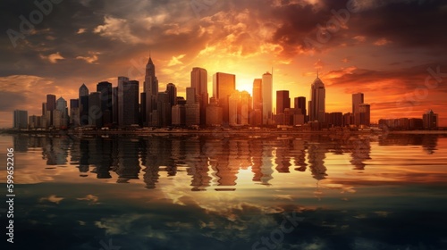 City Skyline at Sunset - Generative AI image