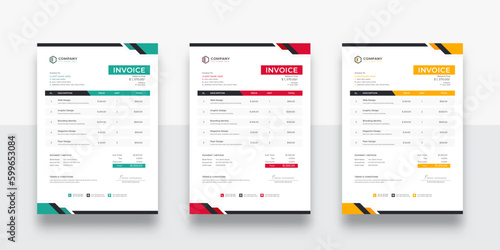 Abstract modern and Creative colorful business invoice template. creative invoice Template Paper Sheet Include Accounting, Price, Tax, and Quantity.  (ID: 599653084)
