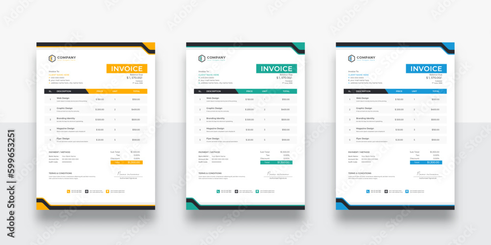 clean and simple business invoice template. creative invoice Template Paper Sheet Include Accounting, Price, Tax, and Quantity. With color variation Vector illustration of Finance clean and simple business invoice template. creative invoice Template Paper Sheet Include Accounting, Price, Tax, and Quantity. With color variation Vector illustration of Finance