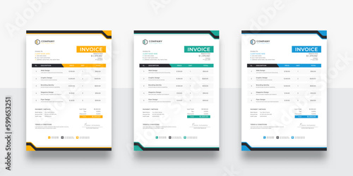 clean and simple business invoice template. creative invoice Template Paper Sheet Include Accounting, Price, Tax, and Quantity. With color variation Vector illustration of Finance (ID: 599653251)
