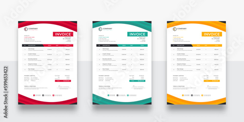 clean and simple business invoice template. creative invoice Template Paper Sheet Include Accounting, Price, Tax, and Quantity. (ID: 599653422)