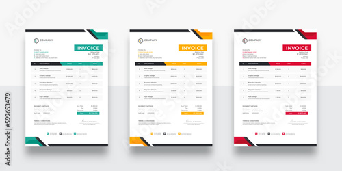 professional and clean business invoice template. creative invoice Template Paper Sheet Include Accounting, Price, Tax, and Quantity. (ID: 599653479)