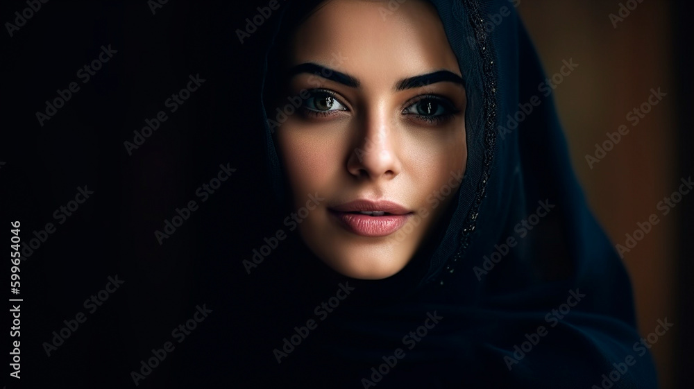 Portrait of a beautiful arabic woman in a veil. Generative AI Portrait of a beautiful arabic woman in a veil. Generative AI