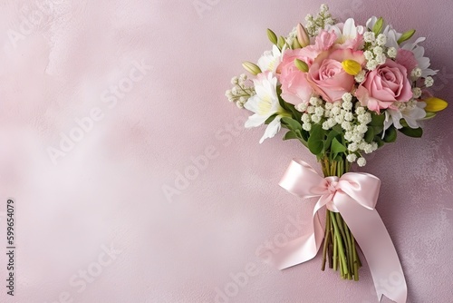 A stunning bouquet of pink lilac and lavender flower heads, arranged to celebrate the beauty in nature with its vibrant petals and freshness, wedding background © id512