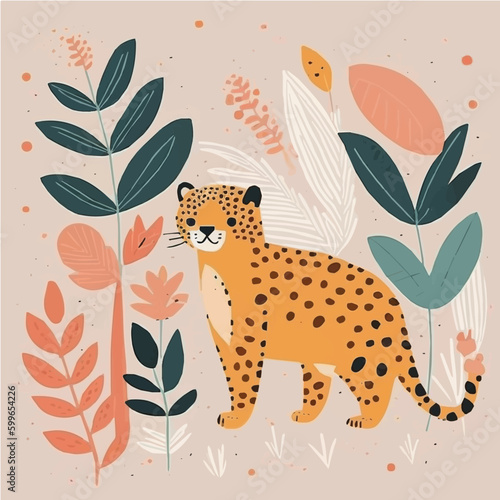 cute cute Leopard simple, vibrant matte palette, cartoon, children book style, comic, artistic, flat character, Illustrator
