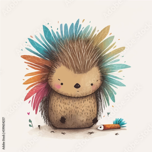 cute cute Porcupine simple, vibrant matte palette, cartoon, children book style, comic, artistic, flat character, Illustrator
