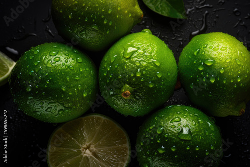 Fresh limes background. Generative AI