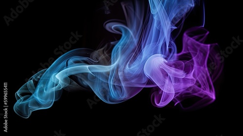 abstract colorful smoke wafting across image with solid black background, for presentation, generative AI 