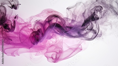 abstract colorful purple smoke wafting across image with solid white background, for presentation, generative AI 