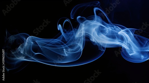 Abstract blue smoke of solid black background. For presentation. Generative AI, 