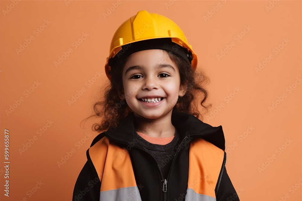 Studio portrait of a child construction worker wearing hard hat. Generative ai Studio portrait of a child construction worker wearing hard hat. Generative ai