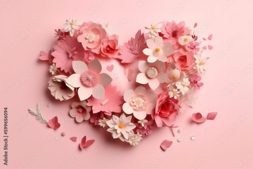 wedding flower background love valentine hipster rose card day pink heart. Generative AI.