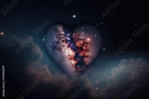 heart, surrounded by nebula of stars and planets, with view into the vastness of space, created with generative ai