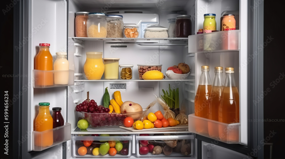 Refrigerator with different products, AI Generative Refrigerator with different products, AI Generative