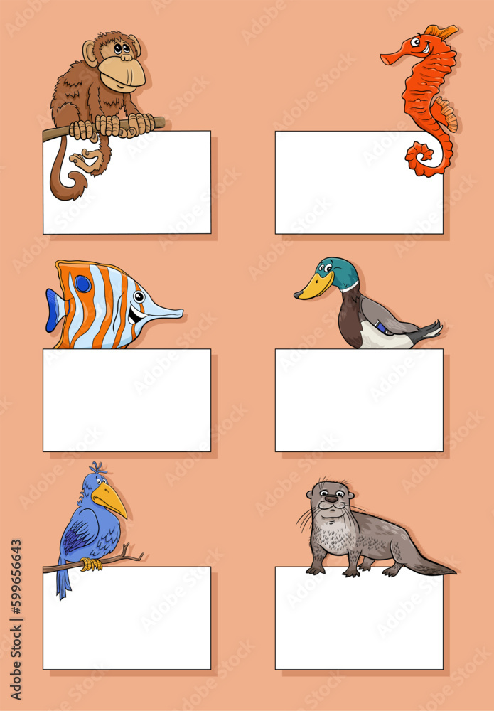 Fototapeta premium cartoon animals with cards or banners design set