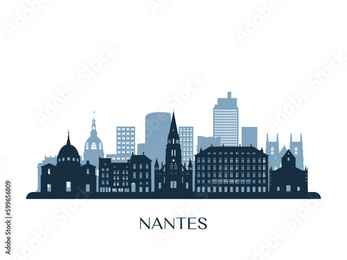 Nantes skyline, monochrome silhouette. Vector illustration.