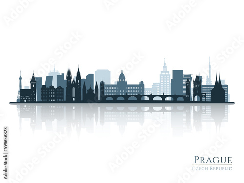 Prague skyline silhouette with reflection. Landscape Prague, Czech Republic Vector illustration.