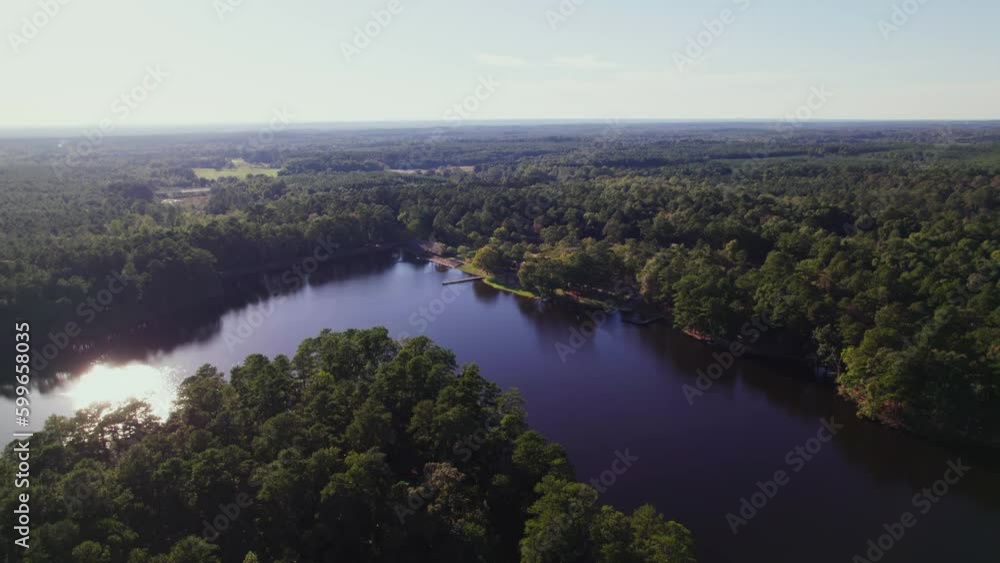view of Recreational Lake in Mississippi Morning Drone Aerial view of Recreational Lake in Mississippi Morning Drone Aerial