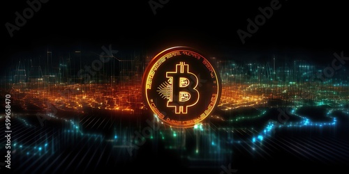 AI Generated. AI Generative. BTC Bitcoin future currency illustration. Can be used for graphics, marketing promotion or stock trade forex. Graphic Art