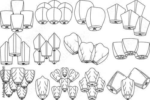 Sky Lantern  Outline Bundle,Clip Art