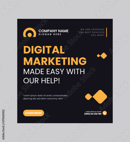 Digital business marketing banner for social media post template, We are digital marketing experts, and We find new ways to market you digitally, Your business needs attention