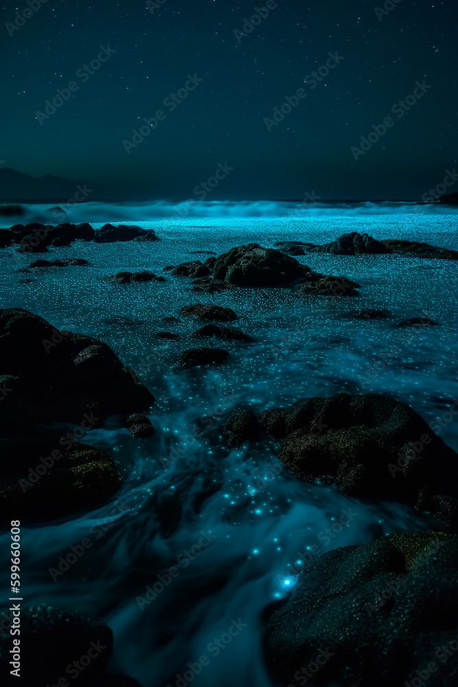 Beautiful blue sea night landscape. Nature. Selective focus. Generative AI	