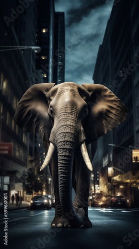 Elephant Trunk Walking at Night in New York City. Generative ai © Scrudje