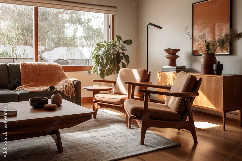 Fototapeta premium Living room with wooden table