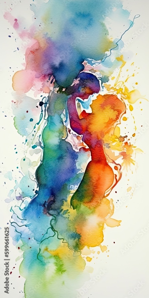 Abstract colorful watercolor of the sleeplessness from Love and Passion with people together - Generative AI 