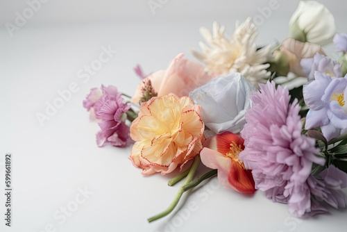 bouquet of pastel flowers on white background, created with generative ai