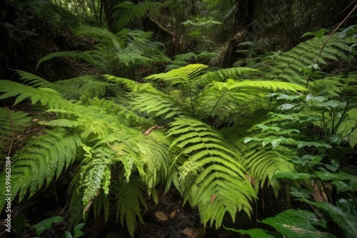 close-up of lush jungle ferns  created with generative ai