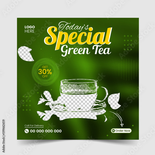 Organic tea social media post template design template. Tea web banner template