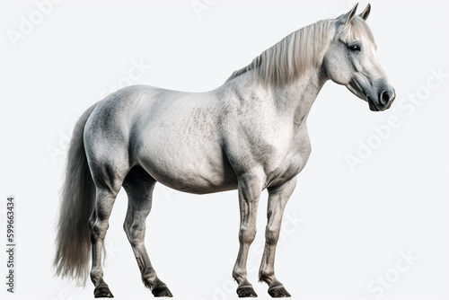 Beautiful white horse on isolated background.Side view.Created with generative ai