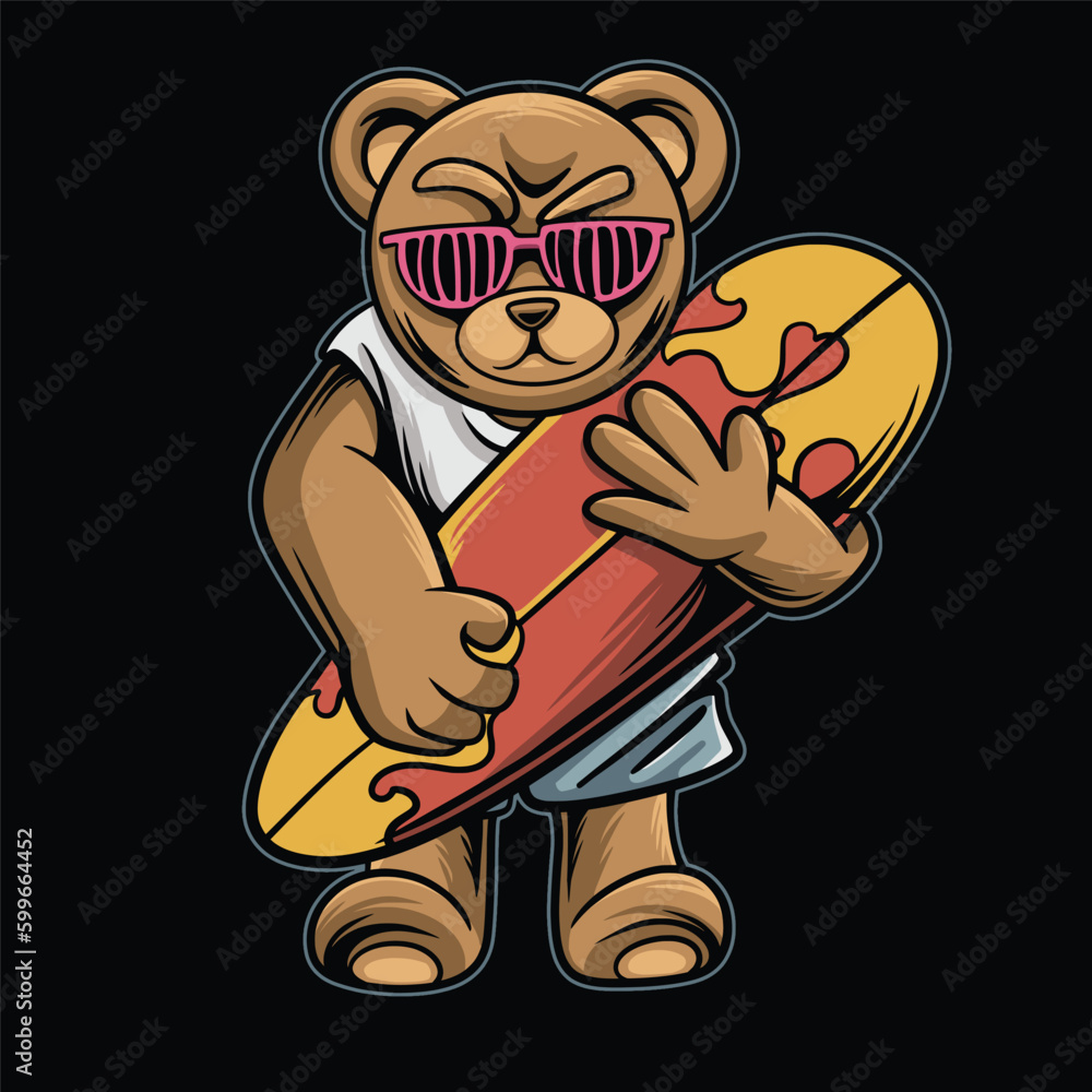 Bear Surfing Illustration Bear Surfing Illustration