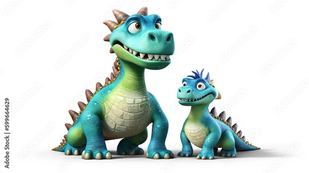Cute cartoon dinosaur with his mother Cute cartoon dinosaur with his mother