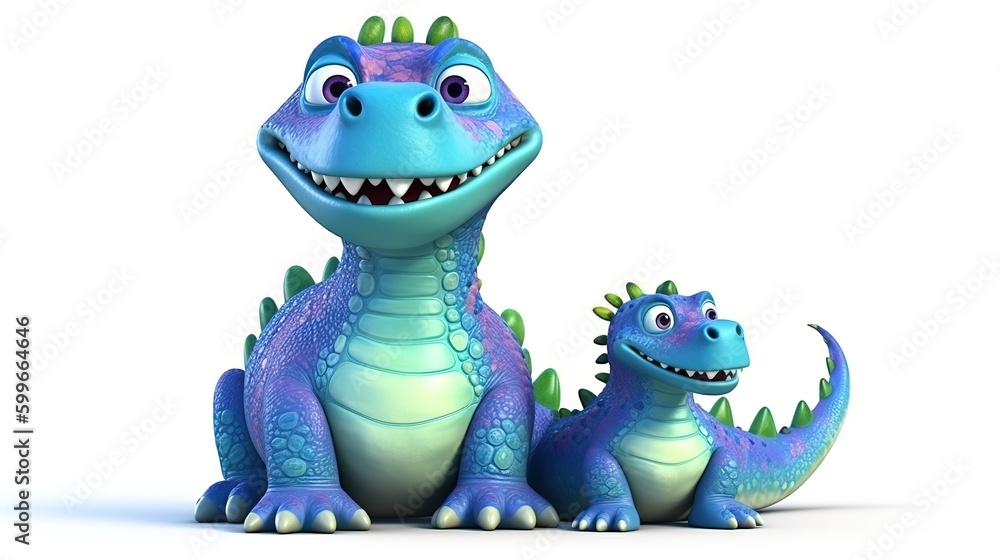 Fototapeta premium Cute cartoon dinosaur with his mother