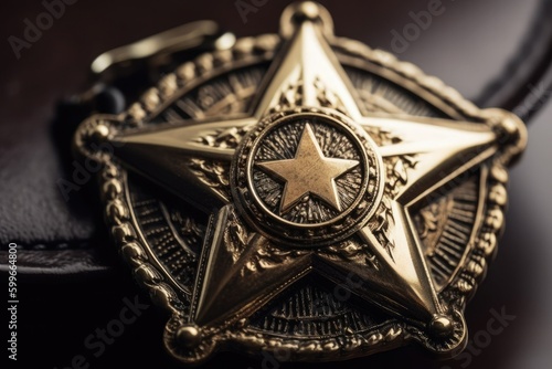 Sheriff's or police officer badge with macro close up. Generative AI photo